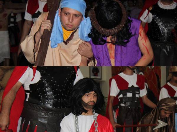 El grupo de artistas de la comunidad católica Cristo Salvador se prepara para dar lo mejor de si en el Viacrucis Viviente este Miércoles Santo.
