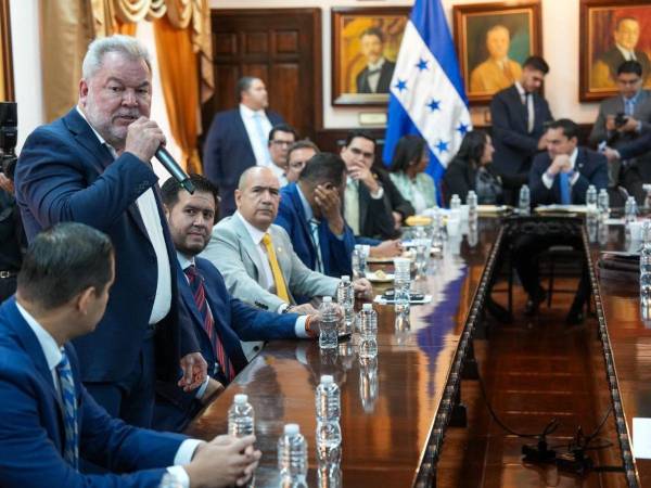 El alcalde sampedrano Roberto Contreras durante la exposición realizada en su visita al presidente del Congreso Nacional, Tomas Zambrano.