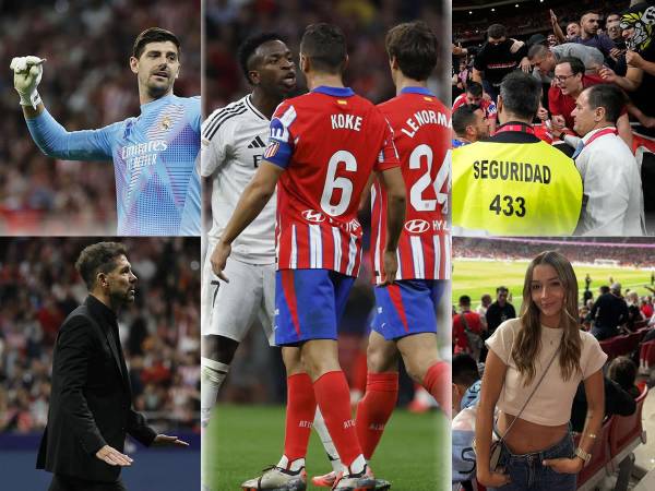 Las imágenes del caliente derbi entre Atlético y Real Madrid que acabó con empate 1-1 en el Cívitas Metropolitano, partido que fue detenido por lanzamientos de objetos a Courtois y jugadores colchoneros negociando con aficionados encapuchados.