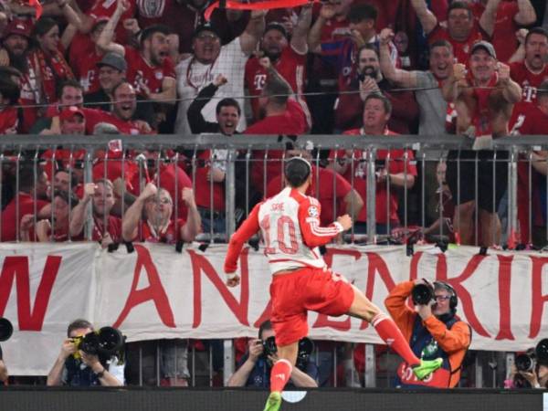 Leroy Sané festejando su golazo ante Real Madrid en el duelo de ida de semifinales de la Liga de Campeones.