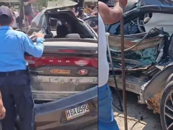 Vehículo tipo turismo quedó severamente dañado tras colisionar contra un bus en el sector de El Empalme, Cedros, Francisco Morazán, accidente en el que murió su conductor.