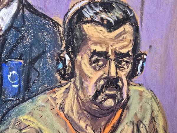 Fotografía de un dibujo realizado por la artista Jane Rosenberg donde aparece el presidente depuesto de Venezuela, Nicolás Maduro, en una audiencia el jueves, en un tribunal federal en Nueva York (EE.UU.). E