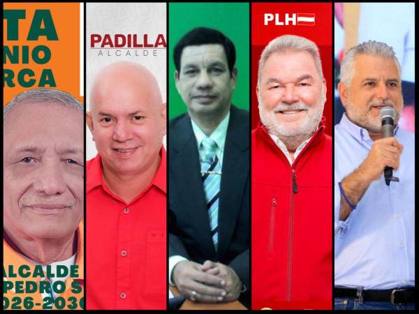 Conozca a los cinco candidatos que buscan ser alcaldes en San Pedro Sula. Higinio Abarca, Rodolfo Padilla, Delio Boquín, Roberto Contreras y Yaudeth Burbara.