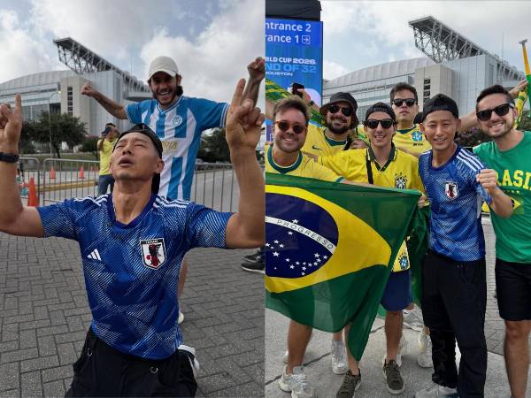 Shin Fujiyama no ocultó su felicidad ante de ingresar al estadio junto a Carlos Espina, presidente del Victoria, quien le regaló el boleto para poder cumplir su sueño. FOTO, Philep Clark, Facebook Shin Fujiyama.