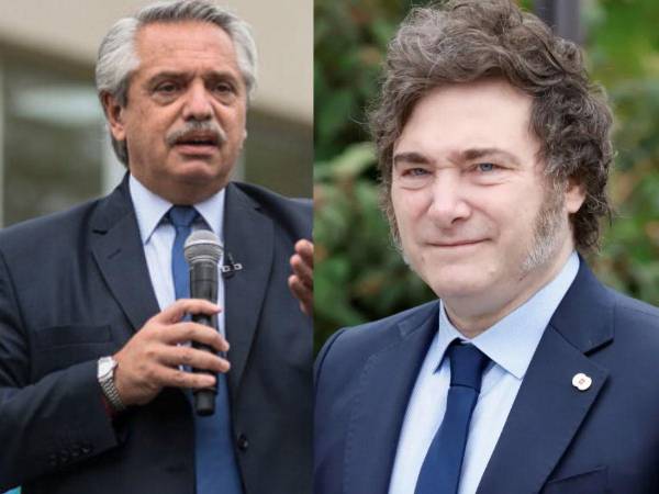 El expresidente de Argentina Alberto Fernández y el actual mandatario Javier Milei.