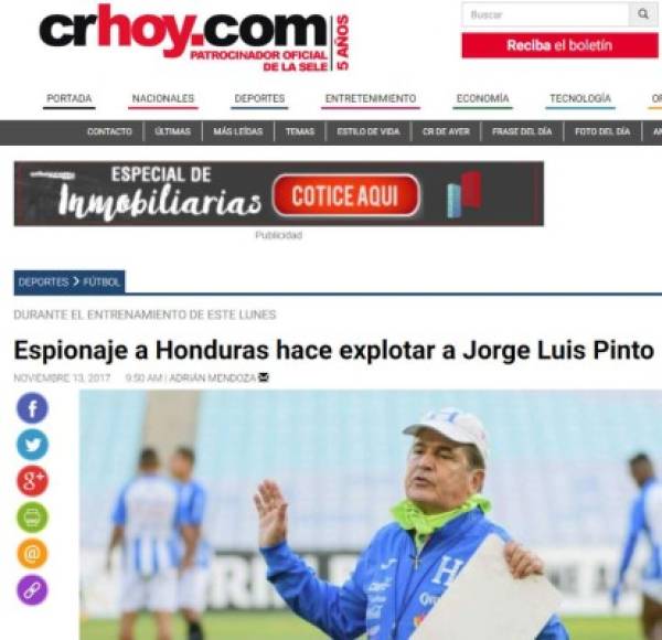 En Costa Rica señalan que Pinto se encuentra molesto por lo ocurrido.