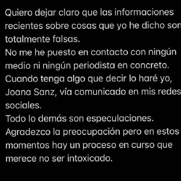 Comunicado de Joana Sanz en sus redes sociales.