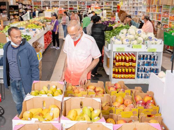 Los mangos de India se venden entre 30 y 50 dólares la caja. En una tienda Patel Brothers de Nueva Jersey.