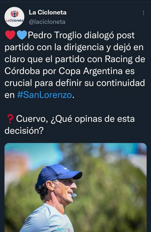 Tras el final del juego, Troglio suspendió la rueda de prensa por lo que no quiso atender a los medios de comunicación.