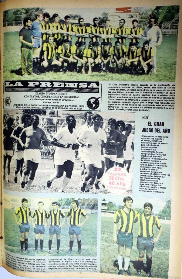 “Hoy el gran juego del año”. La previa del amistoso del Real España contra el Santos de Pelé.