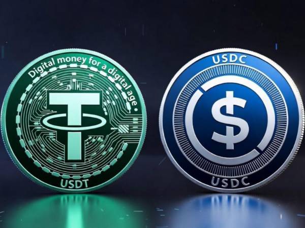 Imagen ilustrativa de las monedas estables USDT y USDC, conocidas con el mundo cripto como stablecoins, empleadas en algunos países para enviar y recibir remesas. Imagen generada con IA.