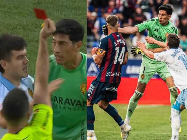 Esteban Andrada, portero del Zaragoza, reaccionó molestó por su expulsión y agredió con un puñetazo al rostro a Jorge Pulido, capitán del Huesca.