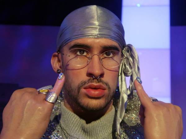 Figura de cera de Bad Bunny en el Museo Madame Tussauds de Nueva York. Fotografía tomada el 21 de marzo de 2024. El artista puertorriqueño tiene 27 nominaciones en los Premios Billboard 2025.