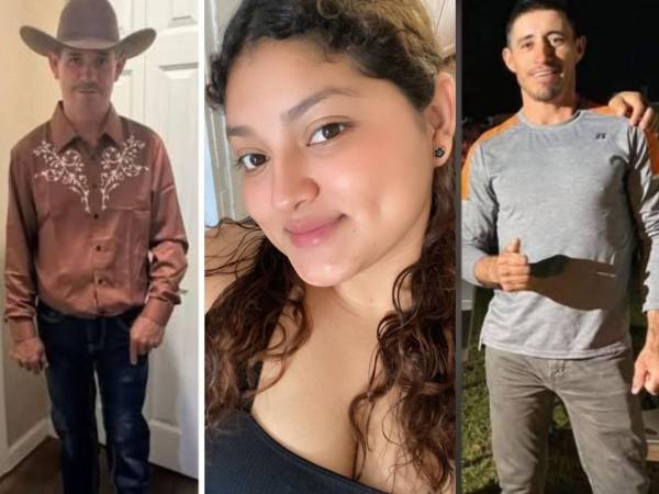 Fotos en vida de Selvin Chacón, de 48 años; Karen Bautista, de 24 años y Sergio Chacón, de 38, los tres hondureños asesinados en una empresa de jardinería en San Antonio, Texas