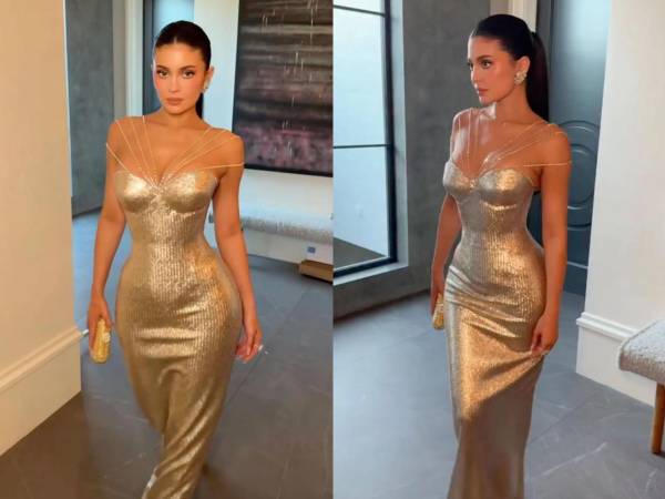 Kylie Jenner luce espectacular esta noche en la celebración de la 83 edición de los Globos de Oro. Aunque no desfiló por la alfombra junto a su novio Timothée Chalamet, sí asistió a la gala con un vestido dorado metalizado de Ashi Studio con brillantes y tirantes de cuentas.