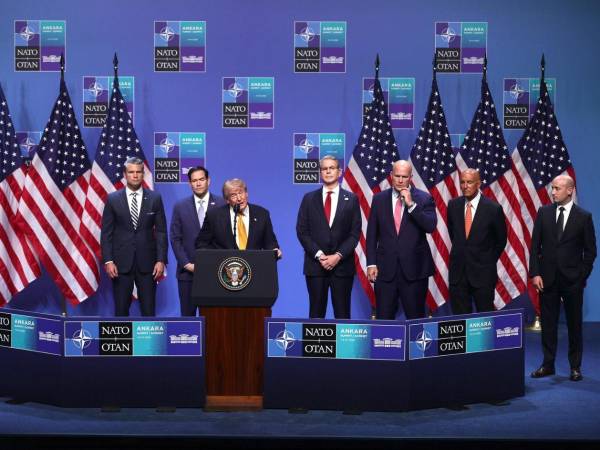El presidente de Estados Unidos, Donald Trump fue captado este 8 de julio, durante una rueda de prensa, posterior a la cumbre de la OTAN, en Ankara (Turquía).