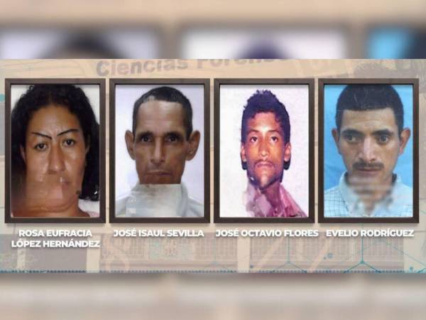 Fotografía de las cuatro víctimas que están en la morgue de San Pedro Sula.
