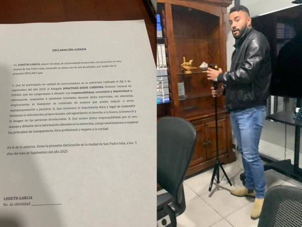Jonathan Cardona, director de Dirsse, redactó una declaración jurada, que aparece a la izquierda.