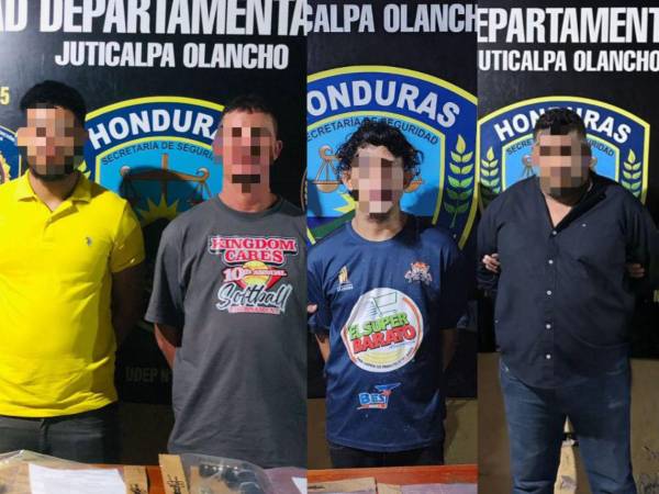 Entre los detenidos figuran cuatro hombres, cuyas edades oscilan entre los 22 y 33 años, originarios del departamento de Olancho.