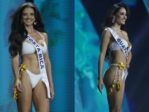 La belleza y sensualidad de las 30 finalistas del certamen de belleza, Miss Universo 2025, se dio a conocer durante el desfile en traje de baño en la gran gala final. En la imagen: Miss Costa Rica y Miss Guatemala, dos bellas centroamericanas que clasificaron al top 30.