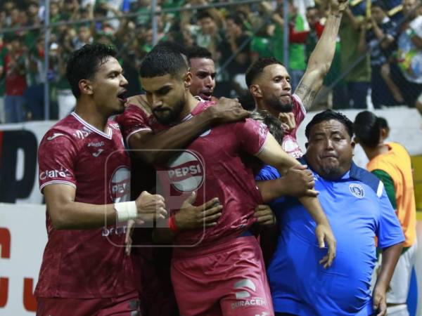 El festejo de Motagua tras el 1-0 de Motagua ante Marathón.