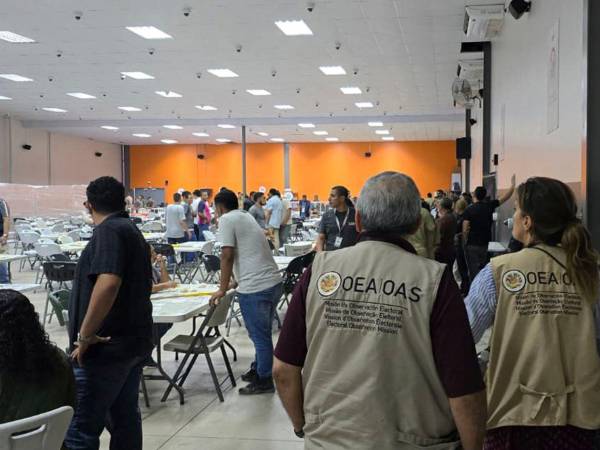 Fotografía cedida por el Consejo Nacional Electoral (CNE) que muestra a personas durante el escrutinio especial.