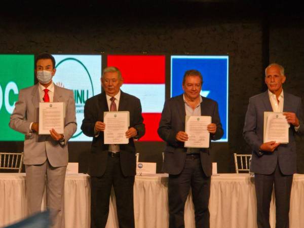 Salvador Nasralla (Partido Liberal), Mario Hung (Defensores de Honduras), Mario Rivera(Demócrata Cristiano) y Nasry Asfura (Partido Nacional).