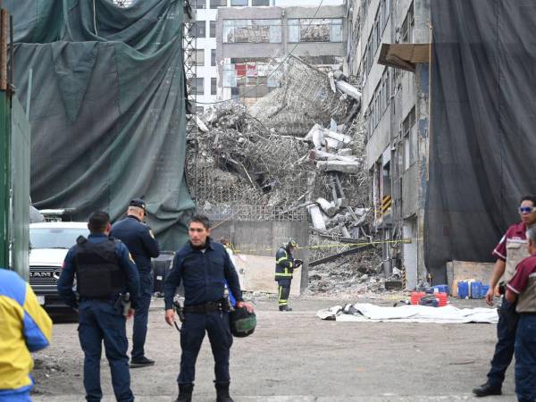 Cuerpos de emergencia y rescate trabajan en el edificio que se colapsó este lunes en la Ciudad de México (México).