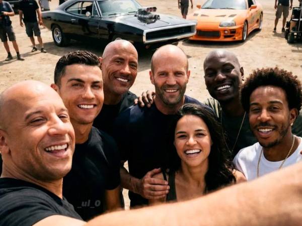 Cristiano Ronaldo con los actores de la saga Rápidos y Furiosos.