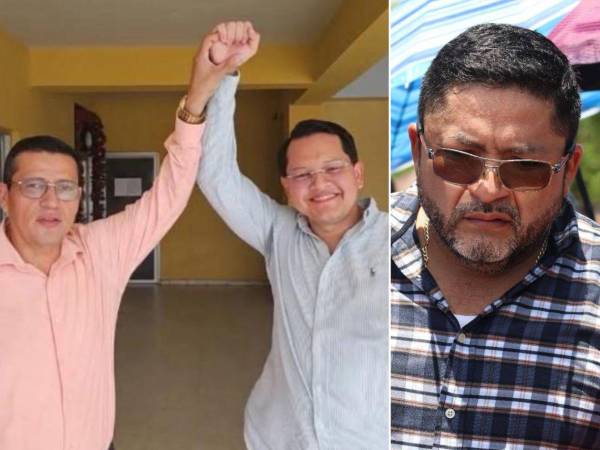 A la izquierda, la fotografía de San Laínez, actual alcalde de La Lima (Libre) y Reynaldo Maldonado (Liberal) que provocó el malestar de Santiago Motiño, el nacionalista que lidera el escrutinio. Acá les explicaremos este caso.