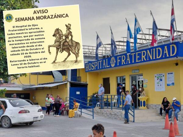 El Hospital de Ojos Fraternidad ​​no laborará desde el sábado 3 hasta el sábado 10 de octubre. La atención se reanudará el lunes 12 en su horario habitual.
