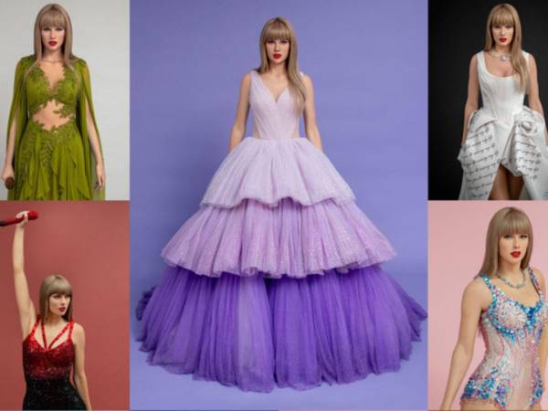 Cada figura de cera de Taylor Swift tiene un vestido diferente.