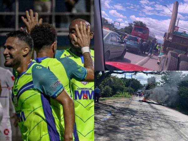 Imágenes del autobús del Olancho FC en la carretera, detenido por las protestas.