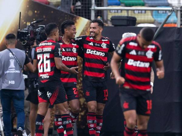 Los jugadores del Flamengo celebran el gol de Danilo en la final de la Copa Libertadores.