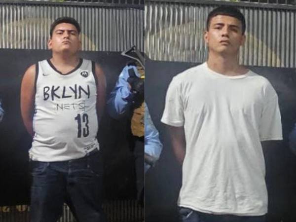 Momento de la captura de los supuestos miembros de la MS-13 alias de “El Chile/Tumbado” (22), supuesto gatillero, y “Paniki” (19) ranflero de la estructura criminal.