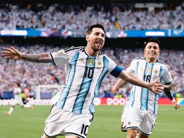 Leo Messi celebrando su primer gol del Mundial 2026.