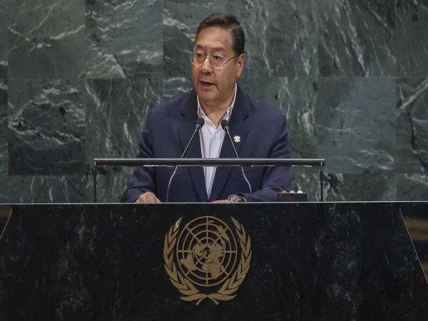 El presidente de Bolivia, Luis Arce Catacora, habla durante el Debate General de la 80ª sesión de la Asamblea General de las Naciones Unidas, en una foptografía de archivo del 25 de septiembre de 2025. EFE