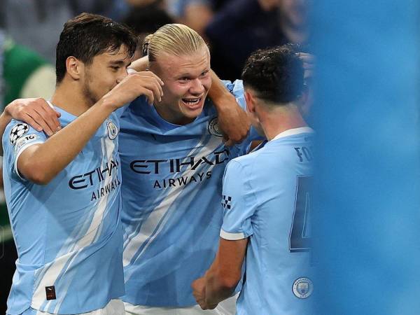 Haaland celebrando su gol con el Manchester City.