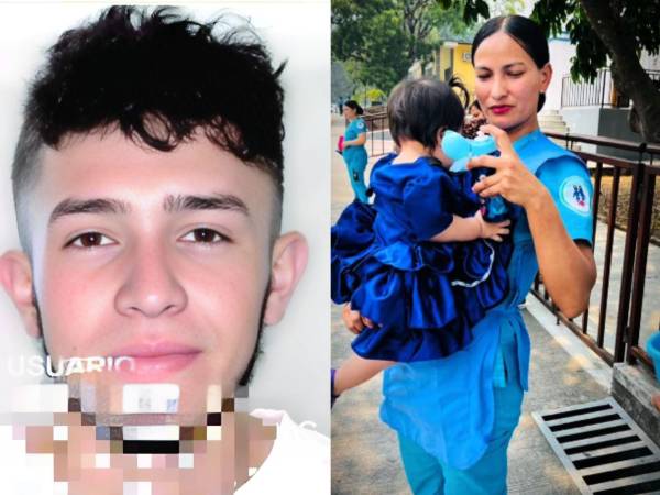 A la izquierda, Luis Gustavo Rivera Alvarado, quien es buscado por el crimen de Yuli Solórzano, una carismática policía que fue asesinada el lunes 28 de julio en Tegucigalpa.