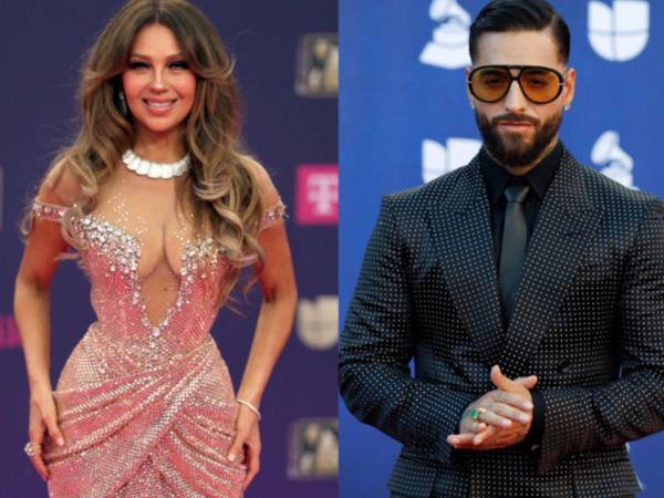 Combo de fotografías de archivo que muestra a los artistas Thalía y Maluma.