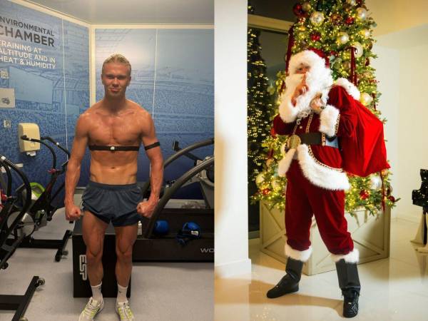 Erling Haaland vestido de Santa Claus en la navidad de 2025.