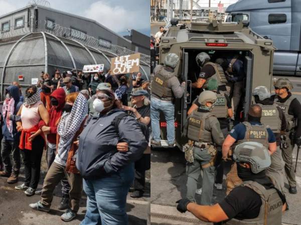 Enfrentamiento entre manifestantes marca protesta frente a centro migratorio en Newark.