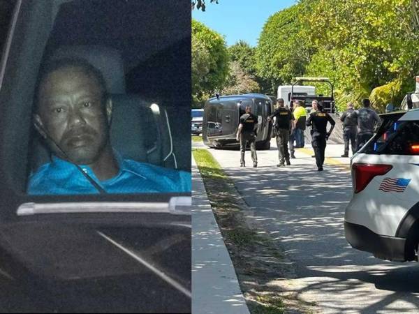 Tiger Woods al momento de abandonar la cárcel y a su derecha el accidente que provocó.
