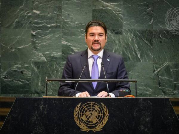 El canciller Bu Soto durante su intervención en la ONU (Nueva York).