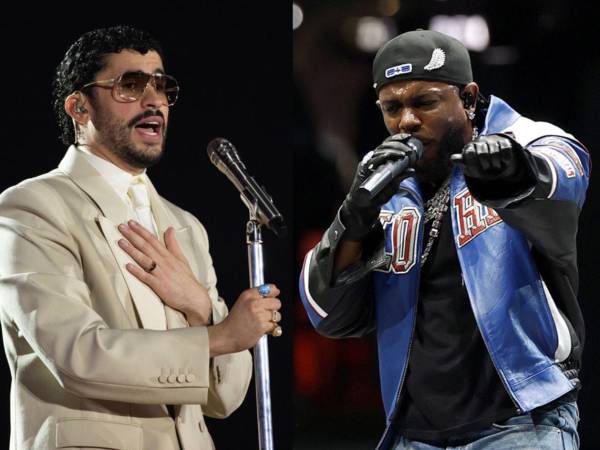Combo de fotografías de archivo de los cantantes Bad Bunny y Kendrick Lamar.