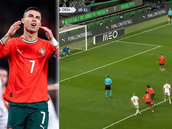 Cristiano Ronaldo fallando el penal contra Dinamarca.
