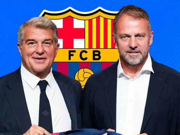 Joan Laporta (presidente) junto a Hansi Flick, Director Técnico del Barcelona.
