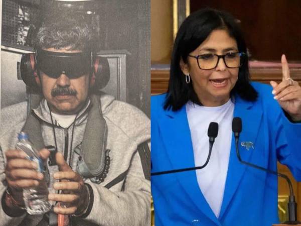 Nicolás Maduro a la izquierda y Delcy Rodríguez a la derecha.