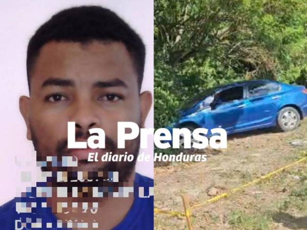 A la izquierda, Joseph Nicole Arriola Ruiz, el hombre que fue encontrado muerto al interior de un turismo Honda Civic (derecha) en el Segundo Anillo de San Pedro Sula.