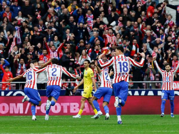 Jugadores del Atlético de Madrid celebrando su gol ante el Getafe.
